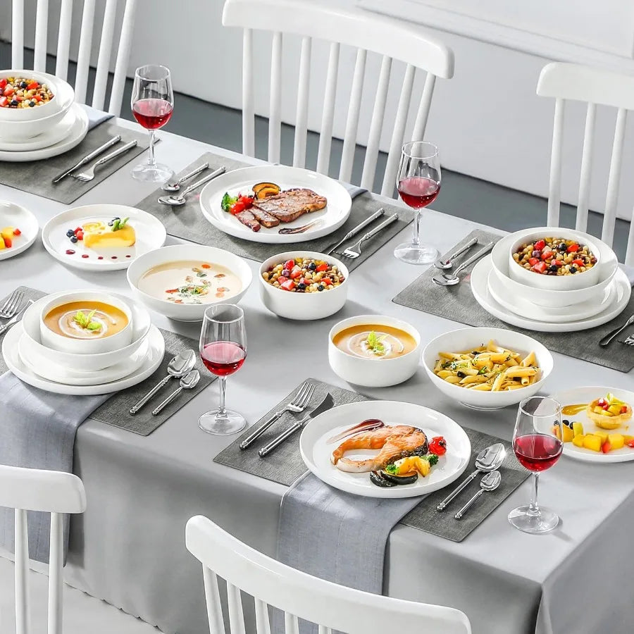 MALACASA Plates and Bowls Sets 24 Pieces Modern Porcelain Dinnerware Set for 6 Ceramic Dishware Dishes White Kitchen Dinner Din