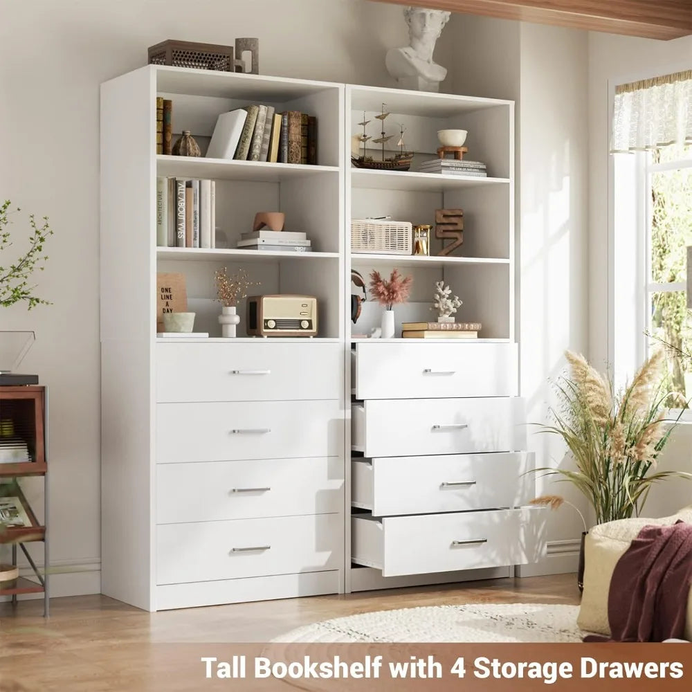 21.3" White Wood Closet Organizer with 4 Drawers, Modular Storage System for Small Closets