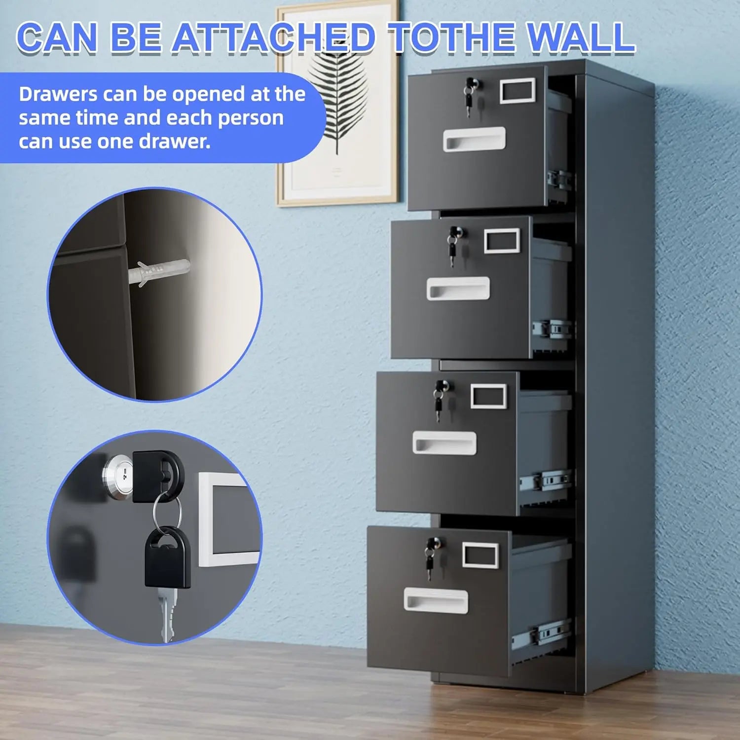 Metal Vertical File Storage Cabinet with 4 Drawer and 4 Lock, with Name Card Holder for A4 Letter/Legal size