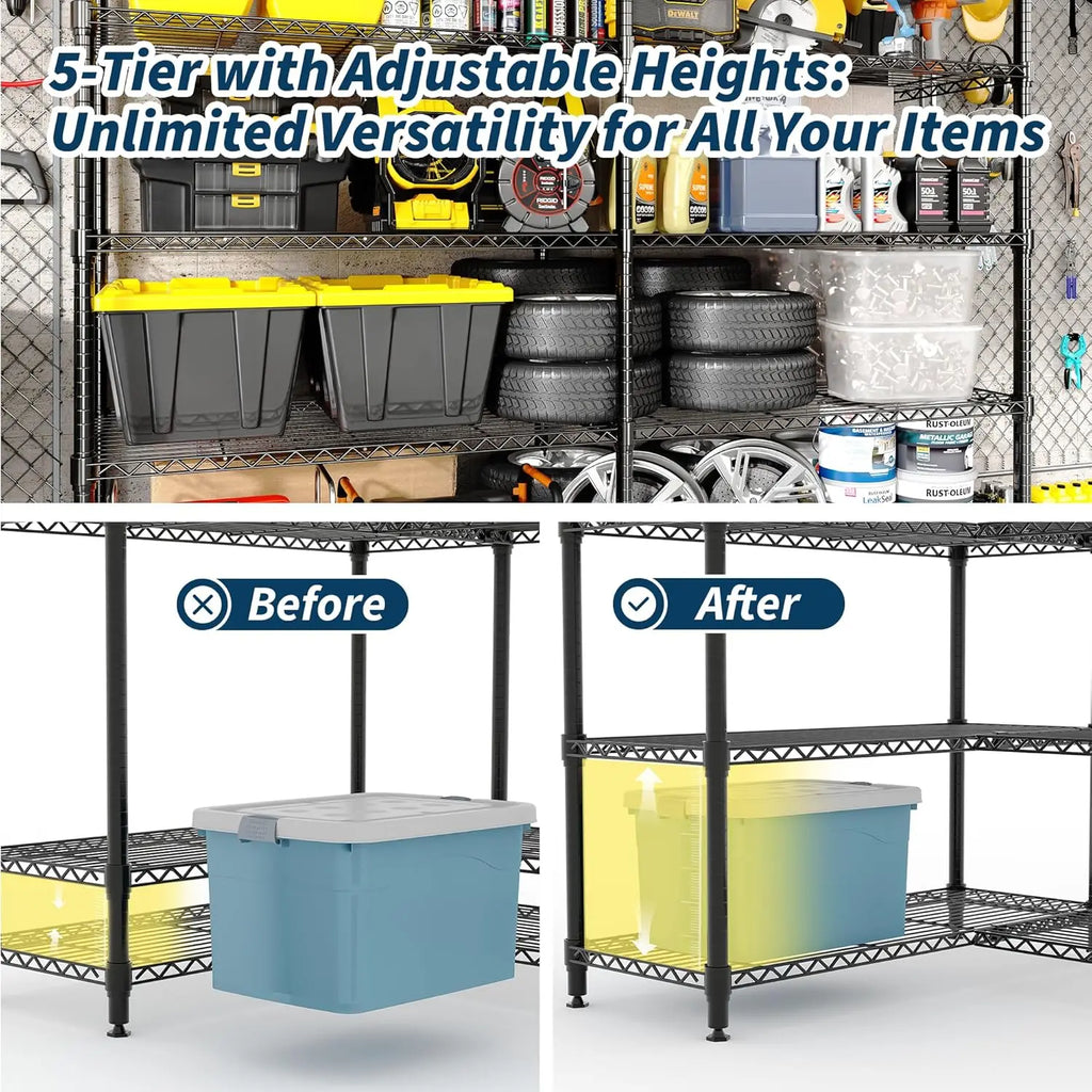 5-Tier Storage Shelves Metal Shelving Unit 15.8" x 70.8" x 70.5" 1325 LBS Heavy Duty Storage Rack for Home, Pantry & Warehouse
