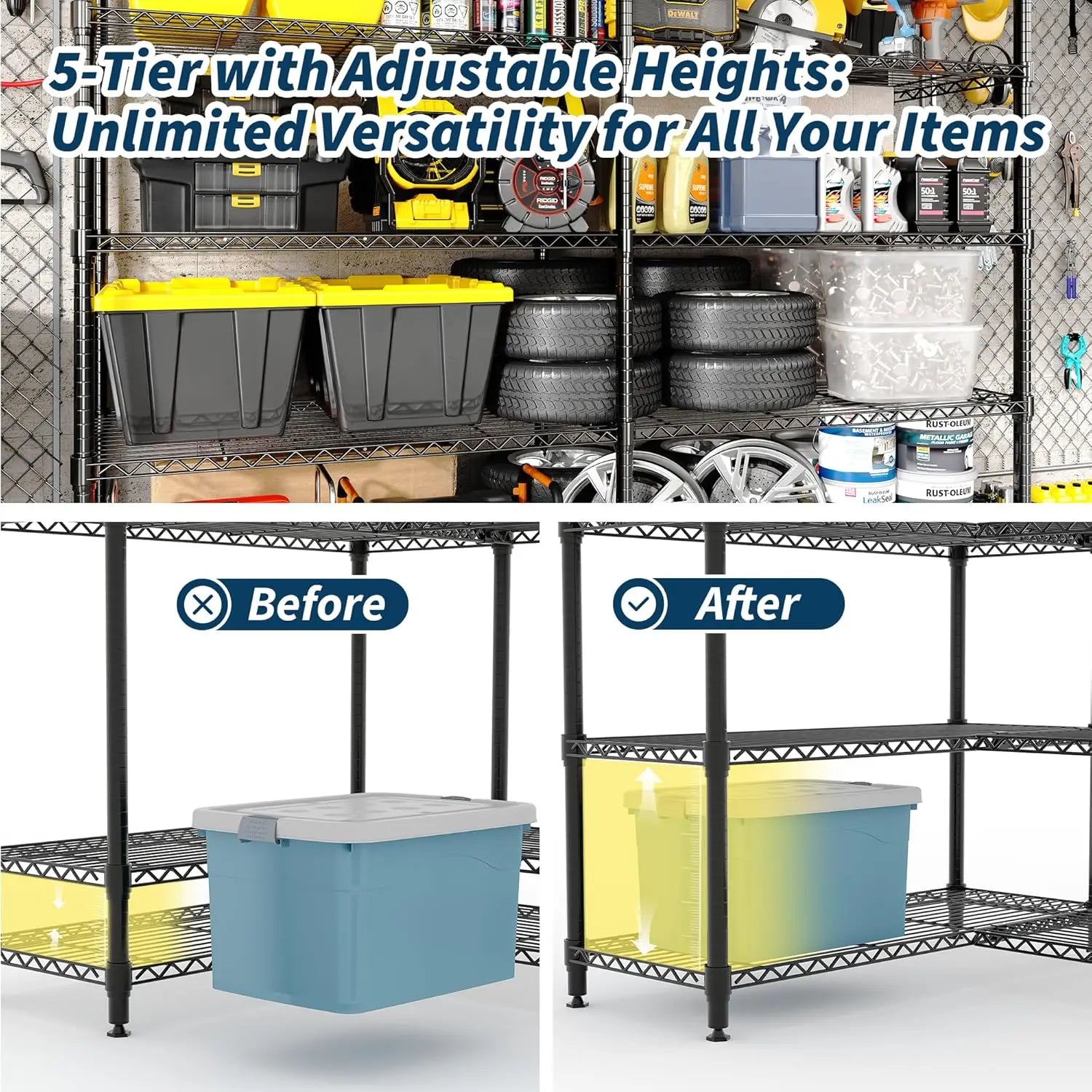 5-Tier Storage Shelves Metal Shelving Unit 15.8" x 70.8" x 70.5" 1325 LBS Heavy Duty Storage Rack for Home, Pantry & Warehouse