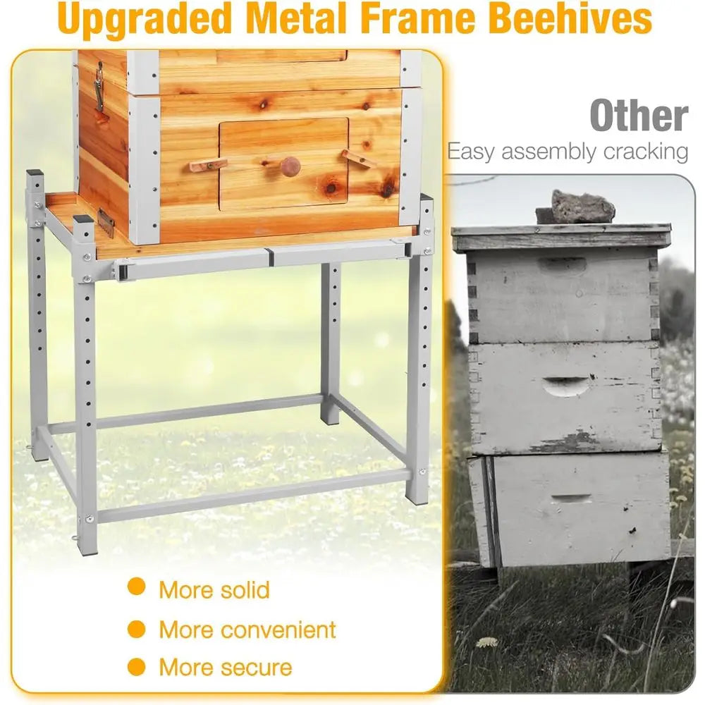 Bee Hive Boxes,3 Layer Metal Frame Bee House with 10 Medium and 20 Deep Frames & Foundations,Honey Bee Hive Starter Kit with Met