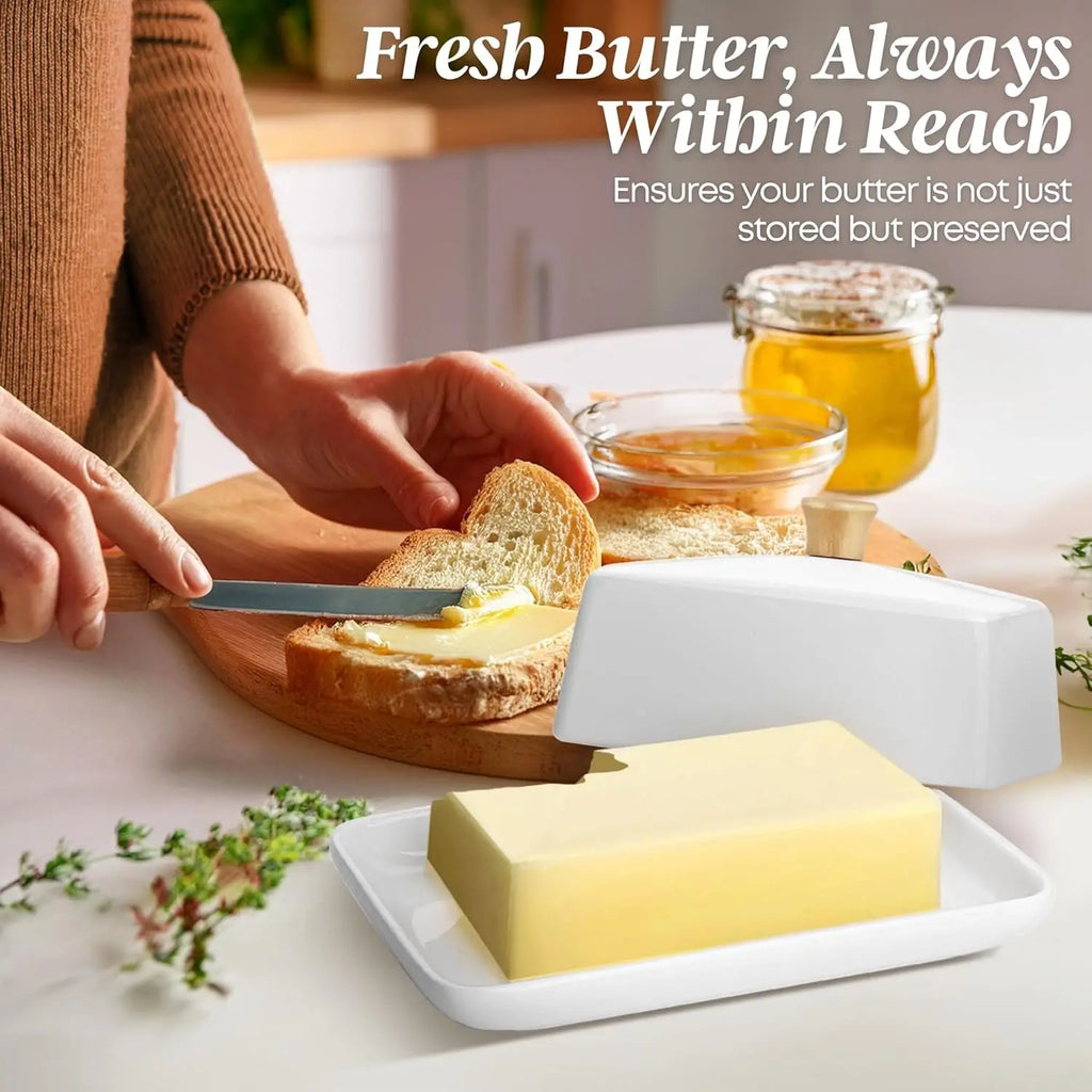 Butter Dish w/ Lid, Wide White Ceramic