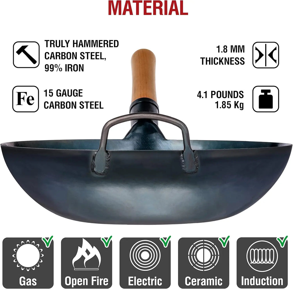 Wok 13.5" Steel Flat Bottom