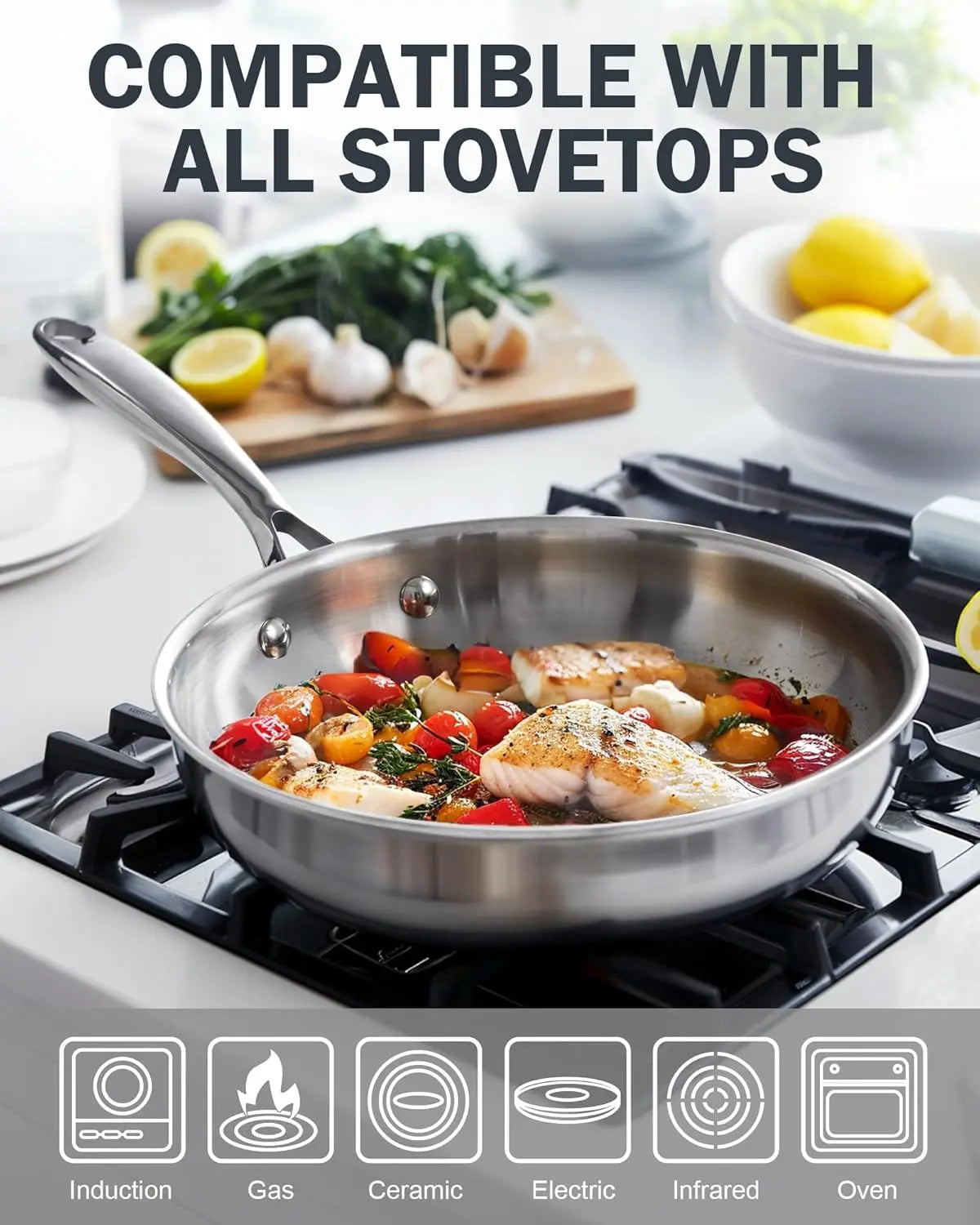 Frying Pan w/ Glass Lid, 8-In Stainless Steel