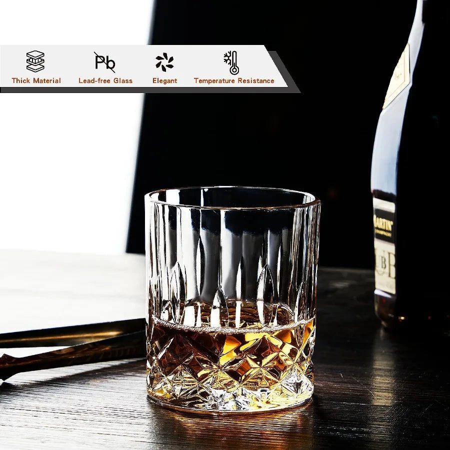 Whiskey Glasses, Set of 4 Rock 11 oz Lead-Free Crystall