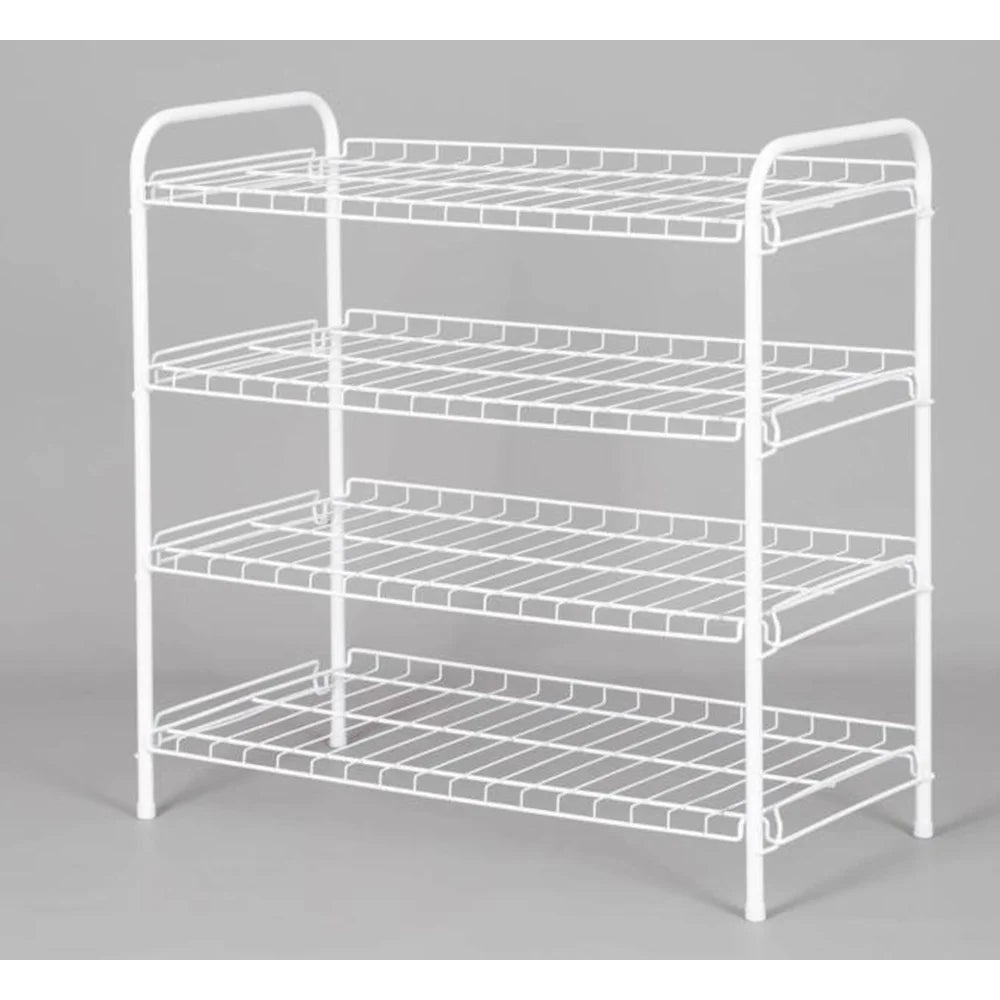4-Tier Freestanding Steel Wire Shoe Organizer Rack Holds Up to 12 Pairs Sturdy Storage Solution Sneakers Loafers Flats Easy