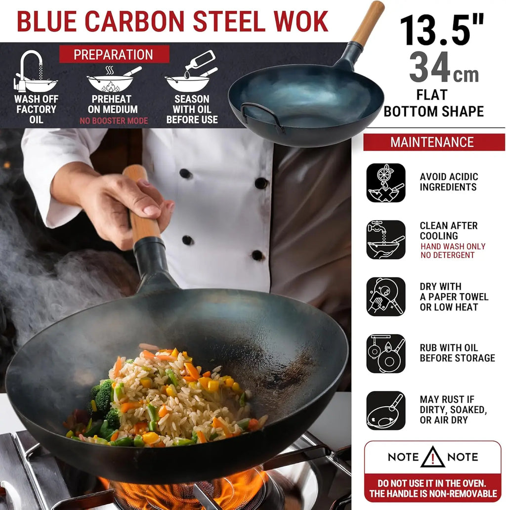Wok 13.5" Steel Flat Bottom