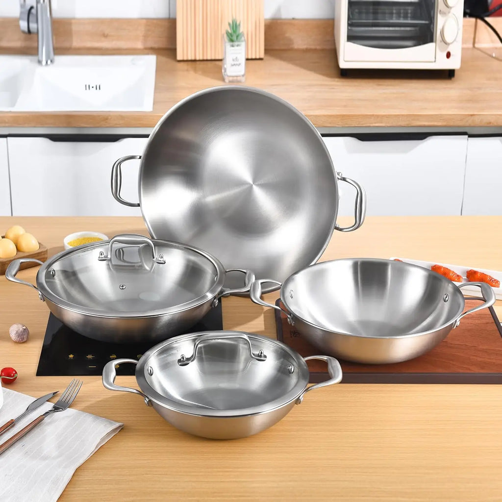 Wok w/ Glass Lid, 13-In Stainless Steel 5.5 Qt Induction Pot, Dishwasher & Oven Safe