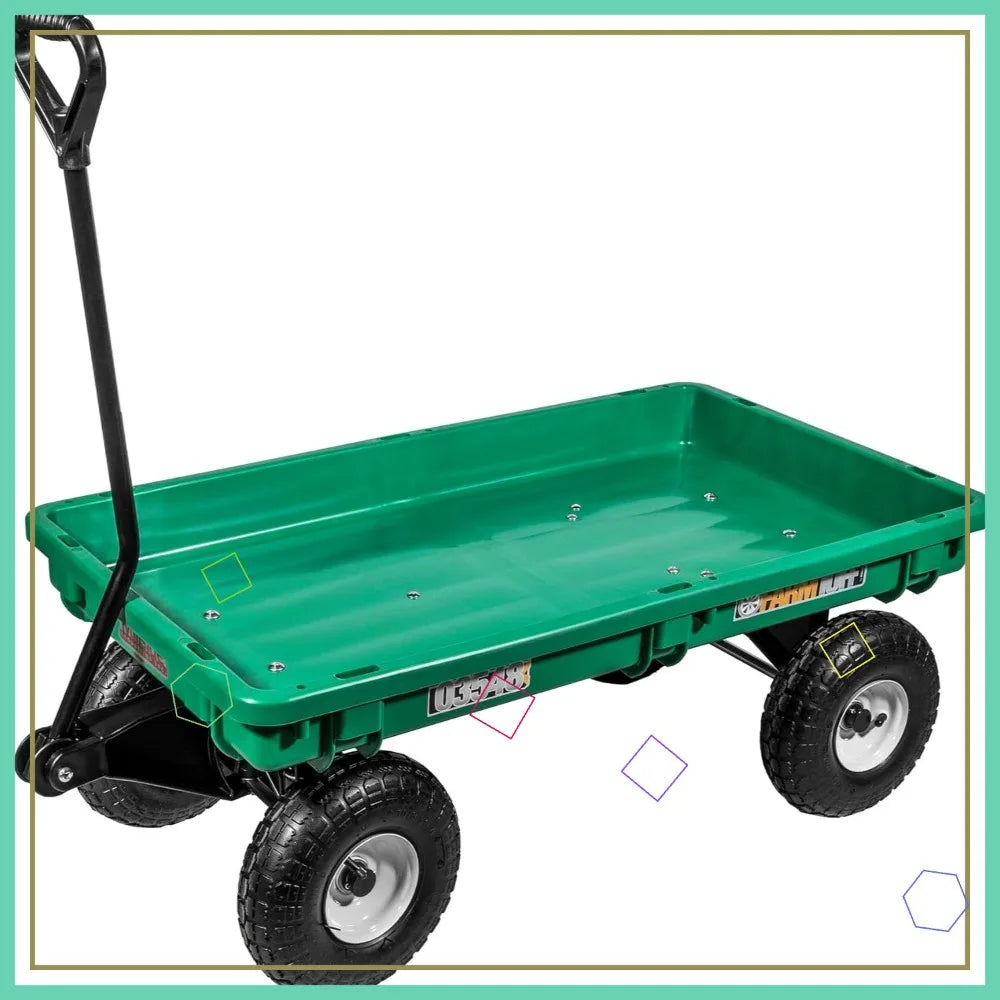 Heavy-Duty 300lb Garden Wagon with Pneumatic Tires, 38"x20" Utility Cart for Yard Work & Landscaping