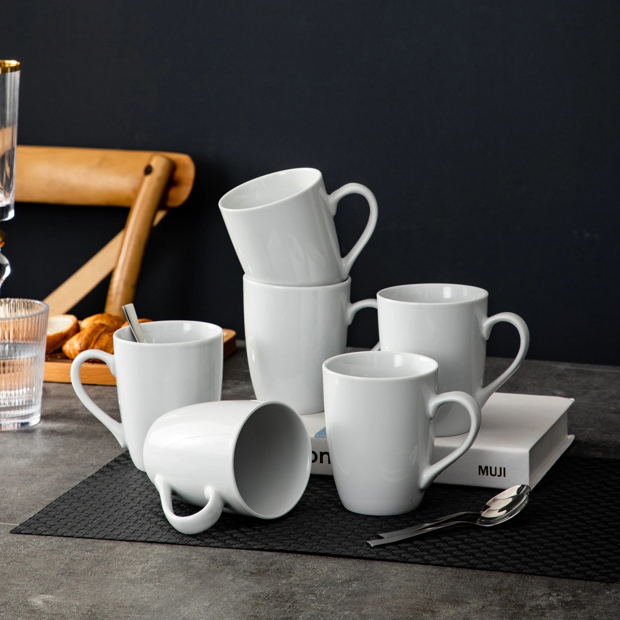 Mugs, 6 Pieces White Porcelain