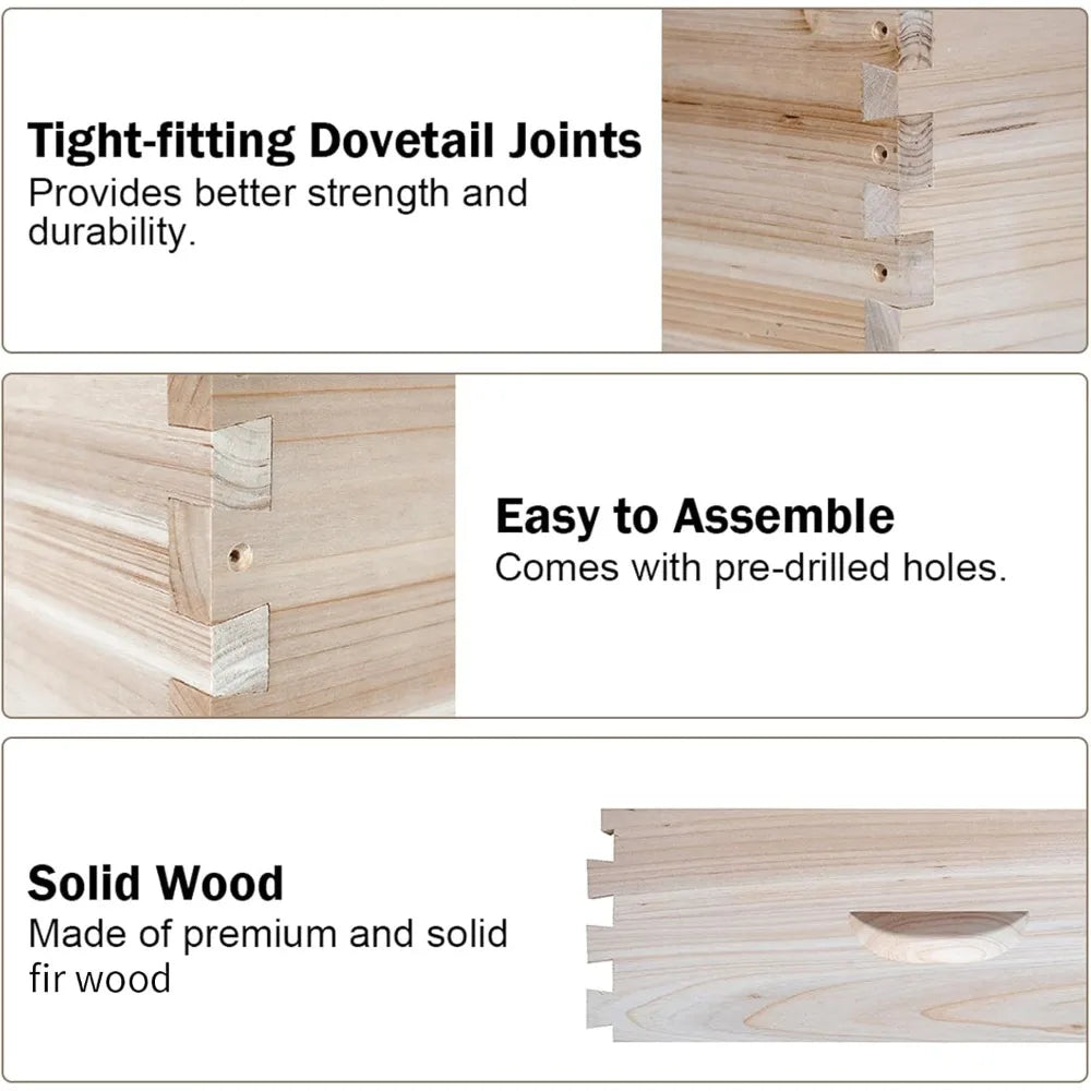 10-Frame Complete Bee Hives and Supplies Starter Kit, Beehives for Beginners with Beehive Frames and Waxed Foundations