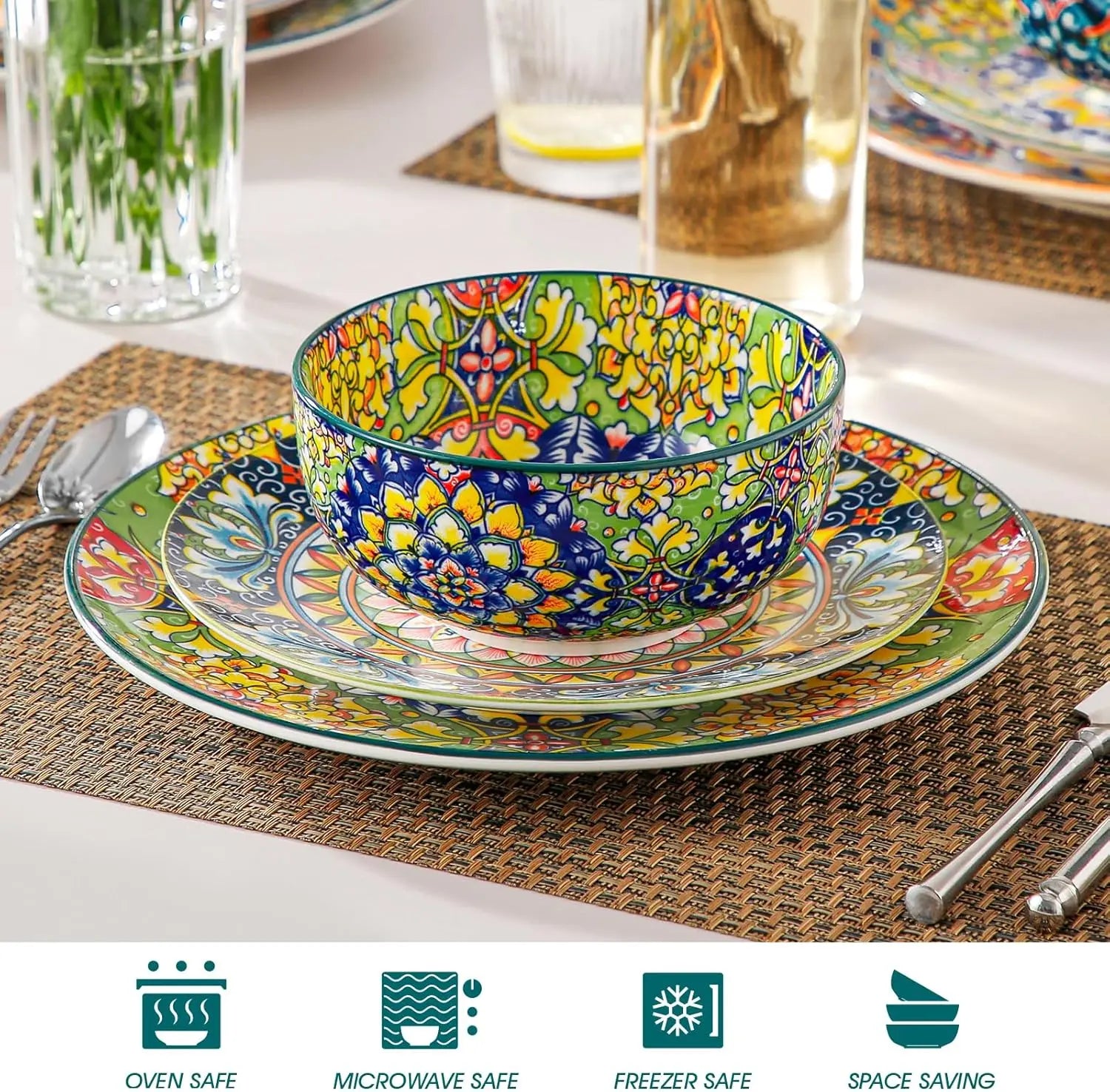 Bowls, Set of 6 Bohemian Colorful Ceramic
