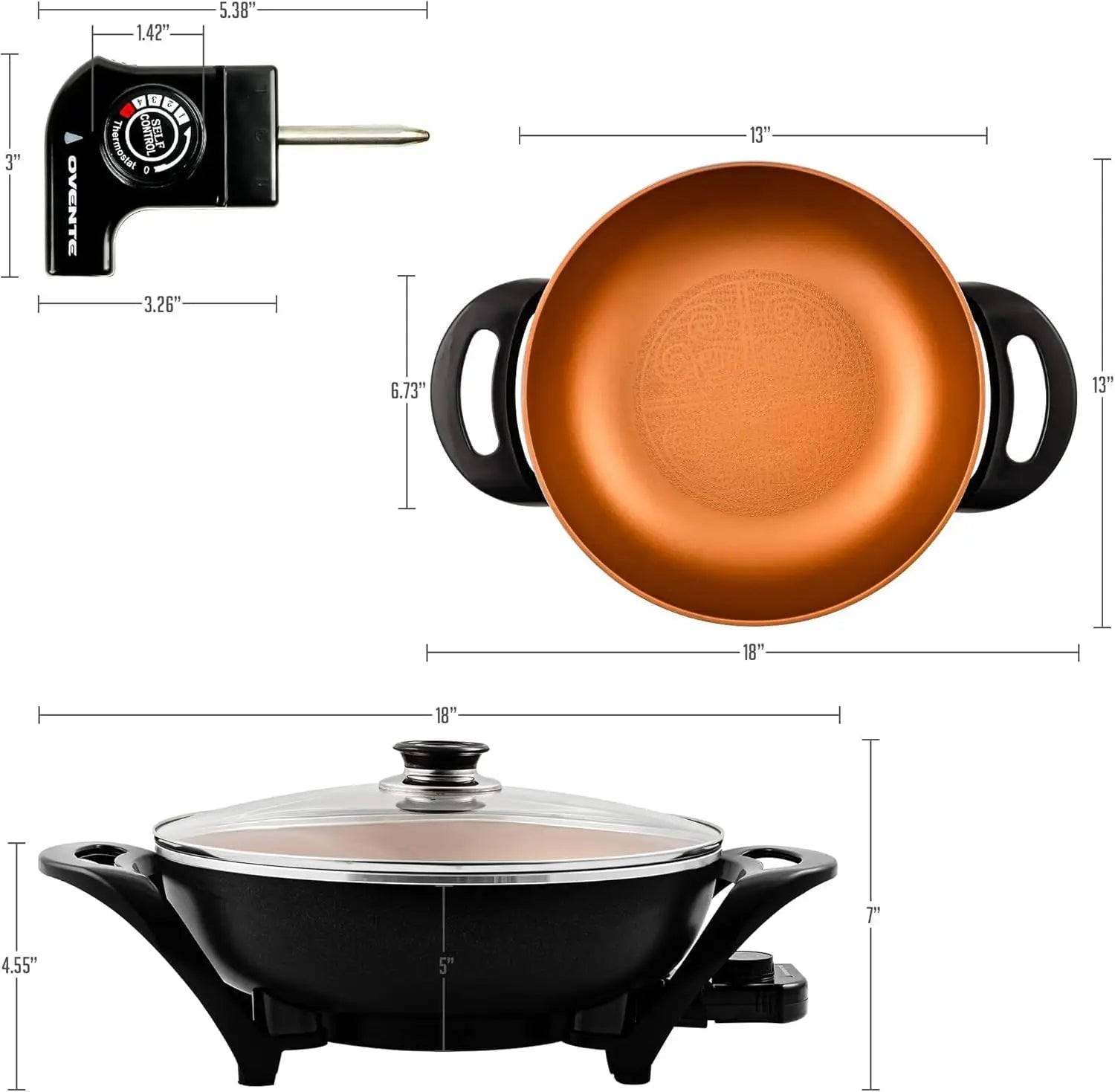 Wok w/ Glass Lid, Electric 13-In Nonstick