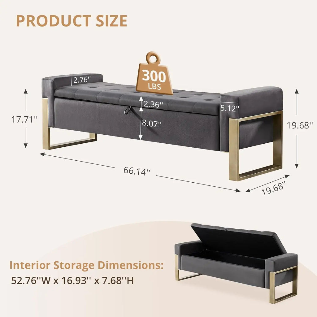 Ottoman Storage Bench, 67'' Upholstered Velvet