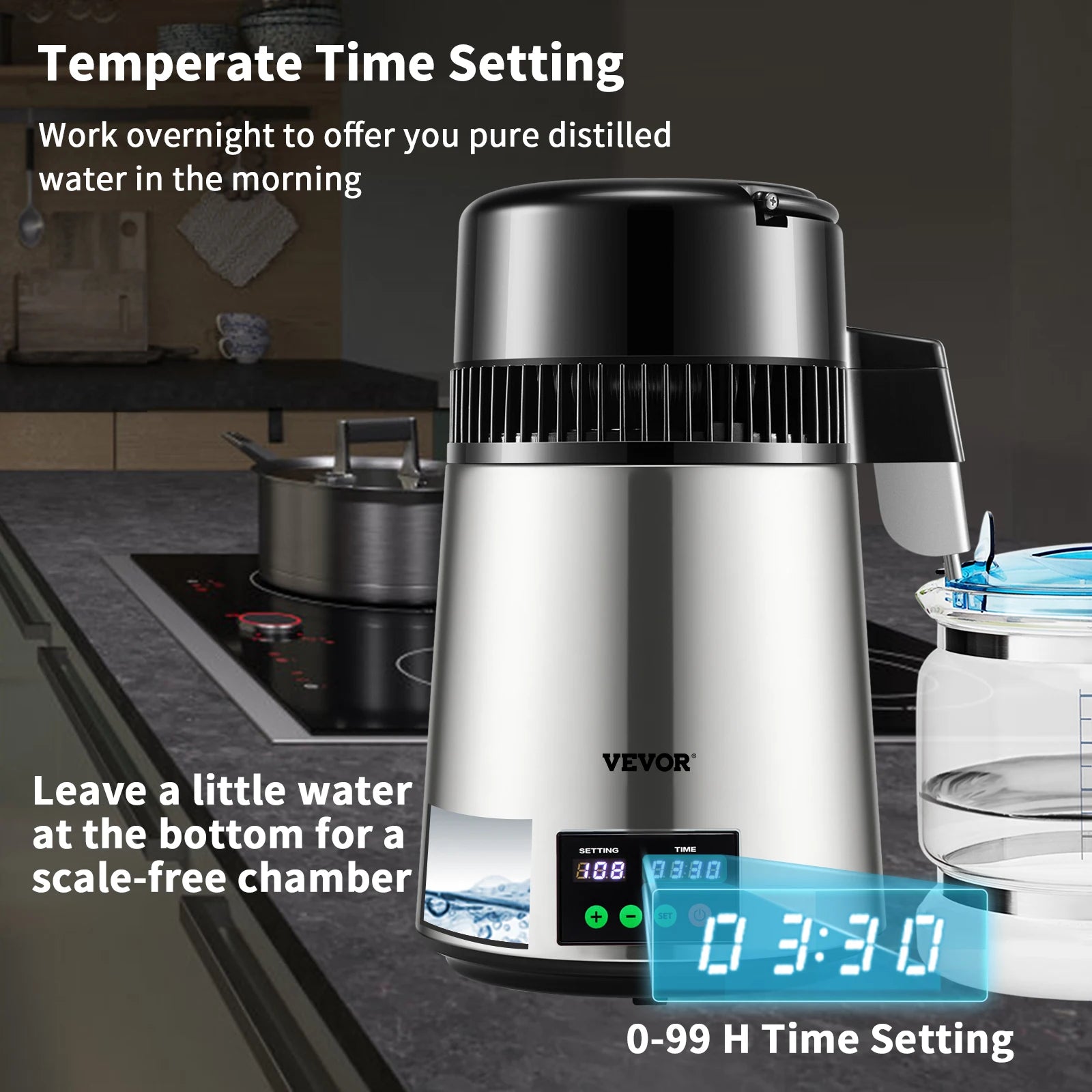 Water Distiller, 4L Filter Distilling Touch Screen