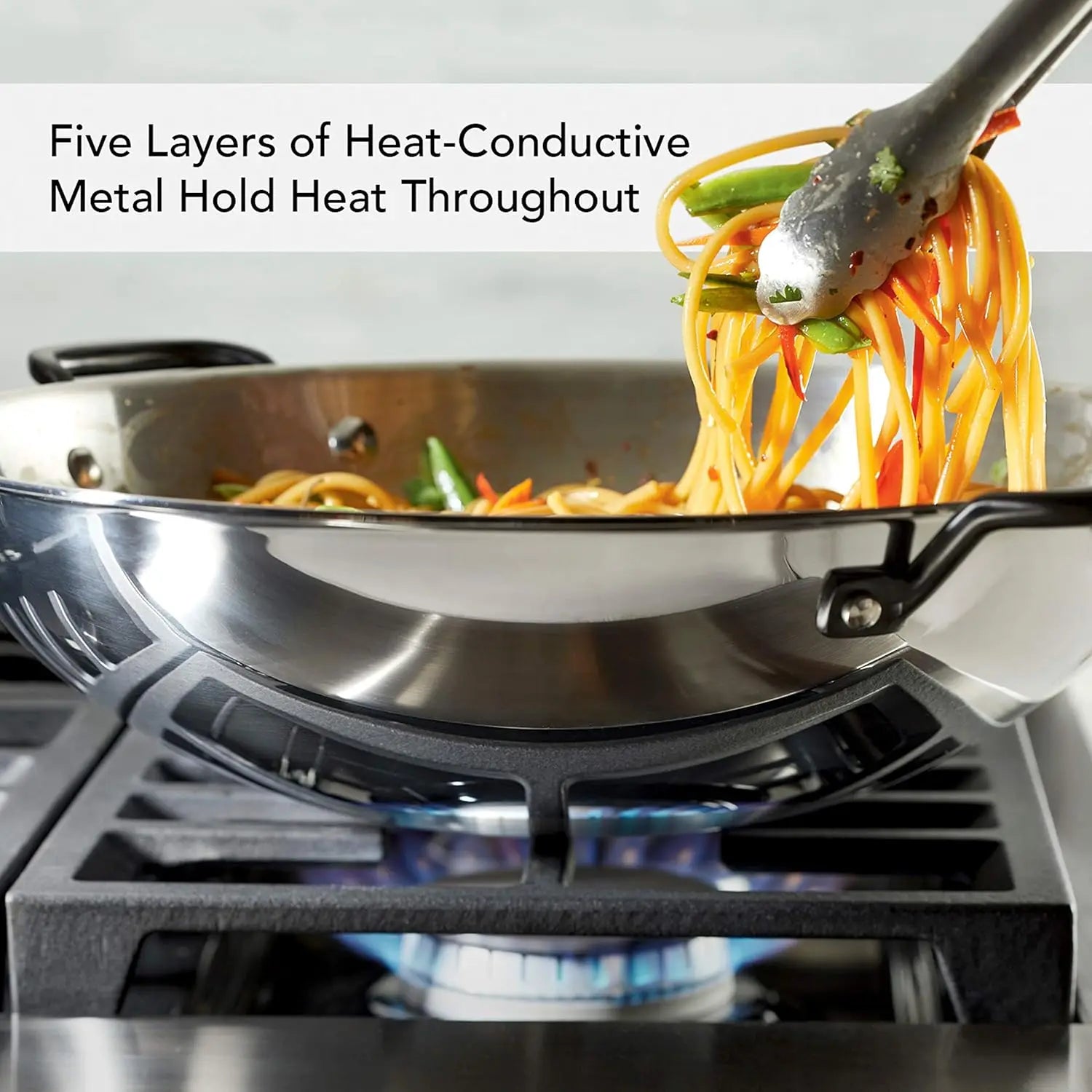 Wok, 15 in Stainless Steel Induction Compatible, Dishwasher Safe
