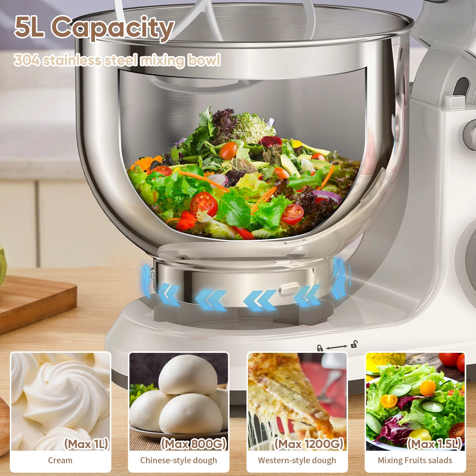 Mixer w/ Stand, Electric 11-Speeds LED Dough Hook, Whisk