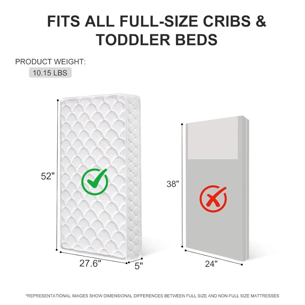 Dual-Sided Crib Mattress– 52" x 27.6" x 5",Knitted Fabric,Absorbent and Breathable, Fits Standard Full-Size Cribs & Toddler Beds