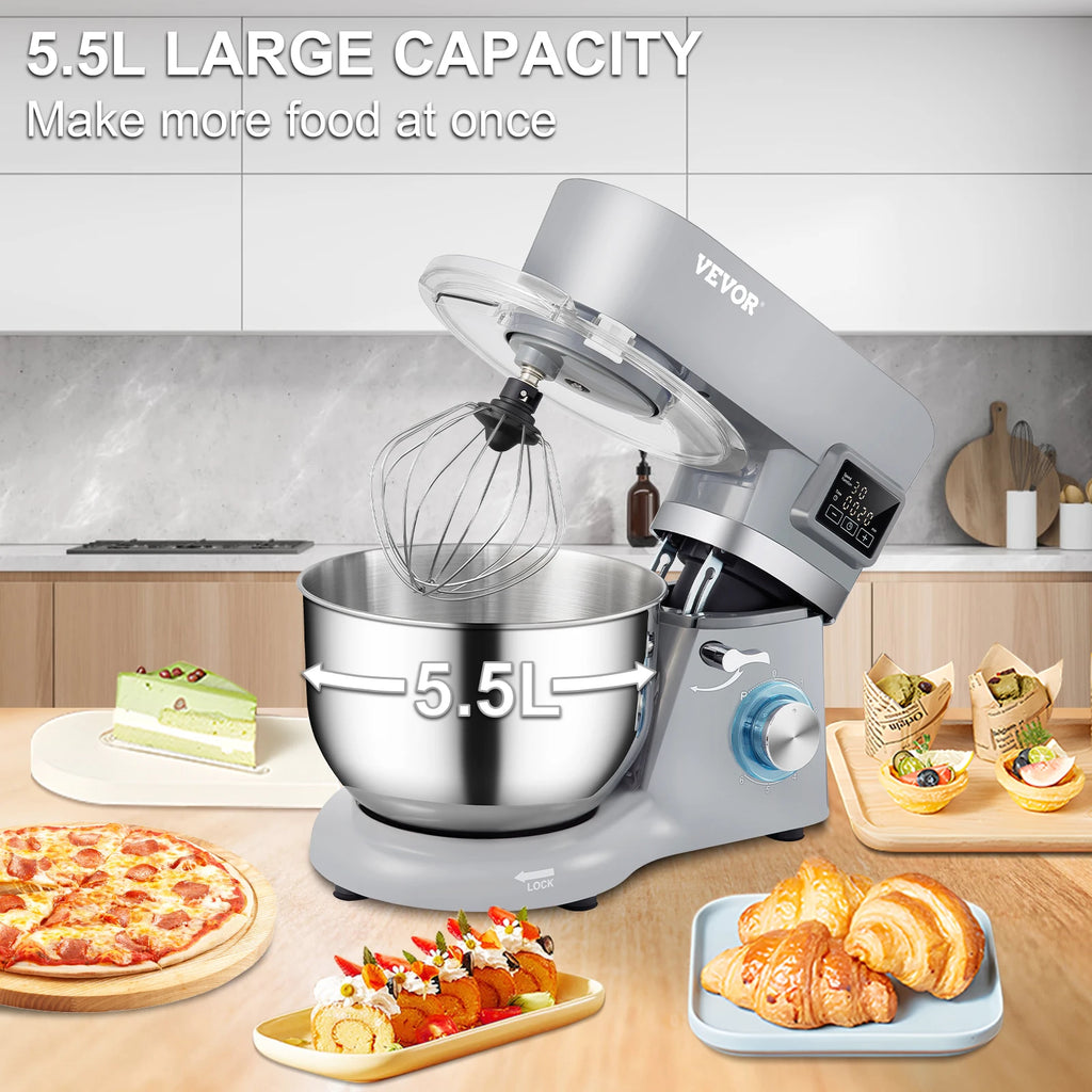Mixer, Electric Dough Mixer Stand w/ 6 Speeds LCD Stainless