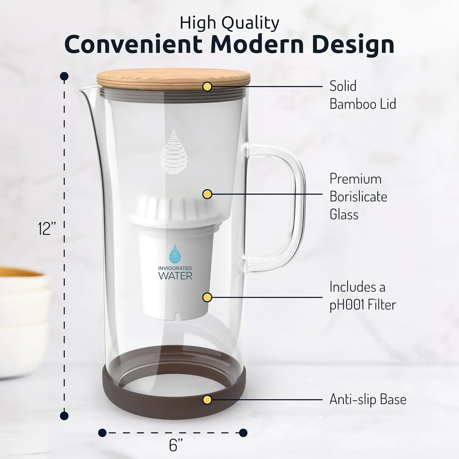 Water Filter Pitcher 3.5L Capacity Glass Alkaline