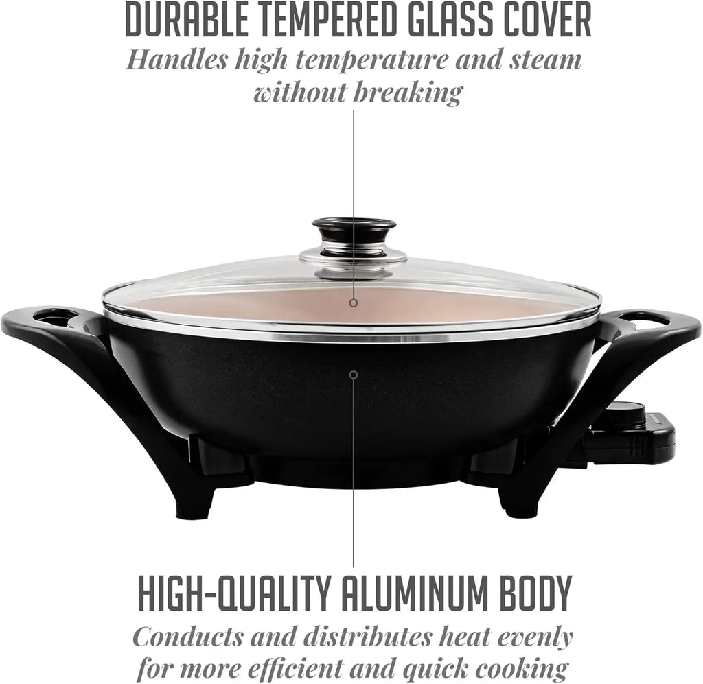 Wok w/ Glass Lid, Electric 13-In Nonstick