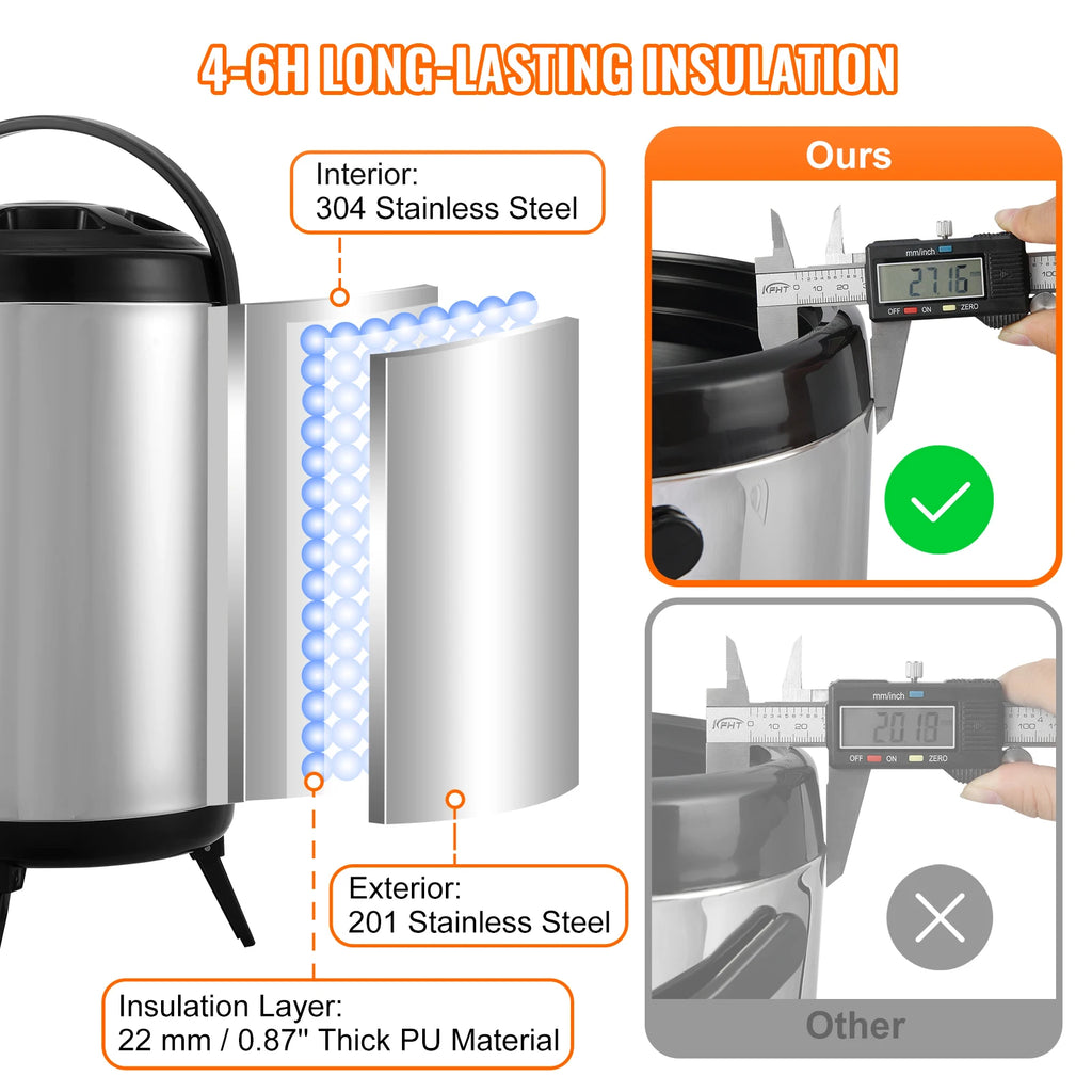 Beverage Dispenser, 2 Gal Stainless Steel Insulated Hot&Cold