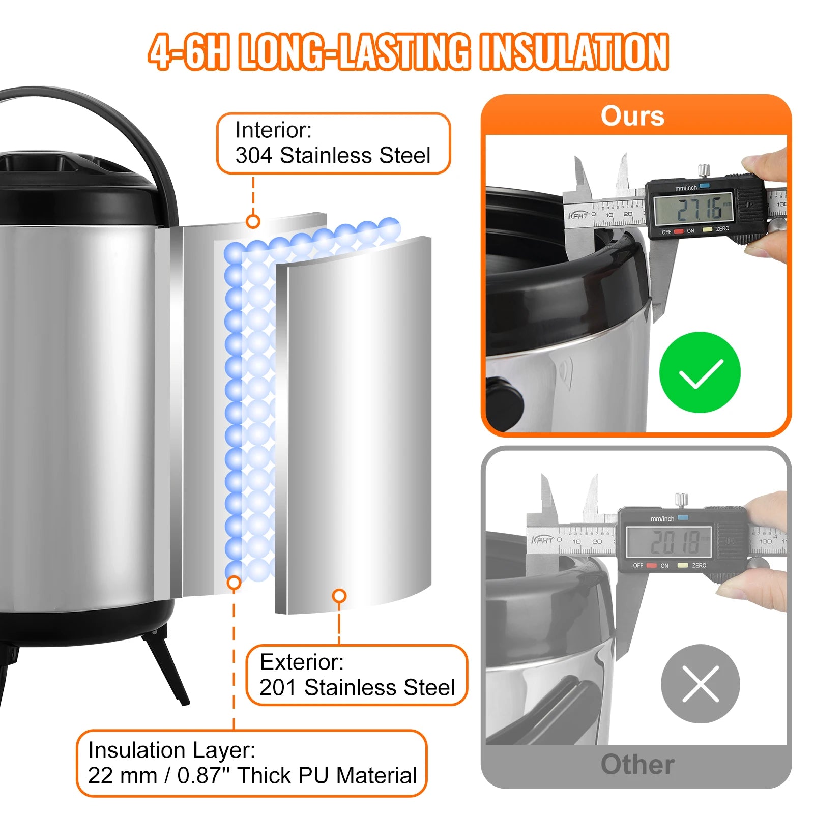 Beverage Dispenser, 2 Gal Stainless Steel Insulated Hot&Cold