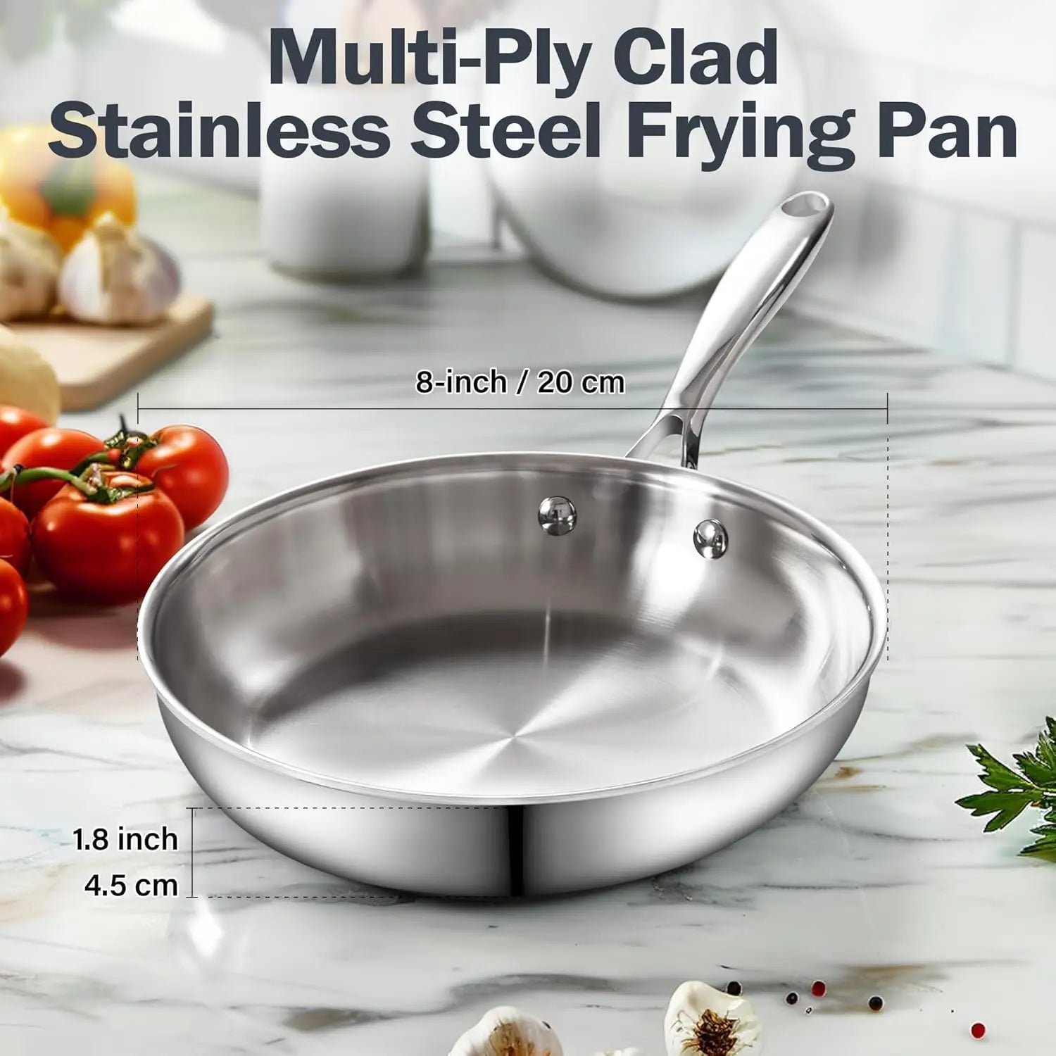 Frying Pan w/ Glass Lid, 8-In Stainless Steel
