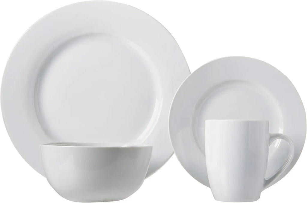 16-Piece Porcelain Dinnerware Set for 4, Includes Plates, Bowls & Mugs in White