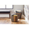 (2 pack)  Extra Large Round Poly Rattan Decorative Storage Basket with Handles, 18.7 in x 16 in