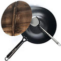 Wok w/  Wood Lid & Utensil, 12.5 In Steel for Electric, Induction