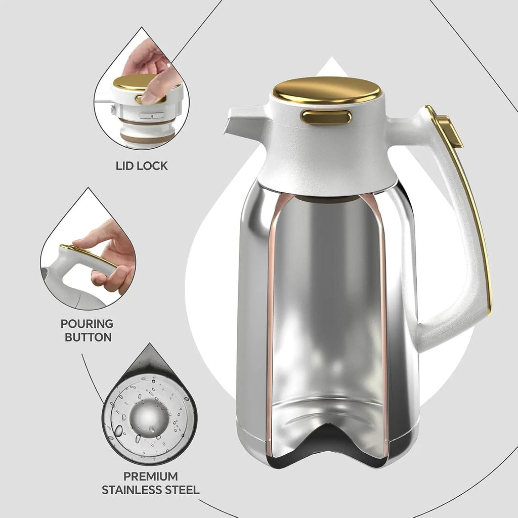 Coffee Carafe, Stainless Steel Hot & Cold, White-Gold 68oz
