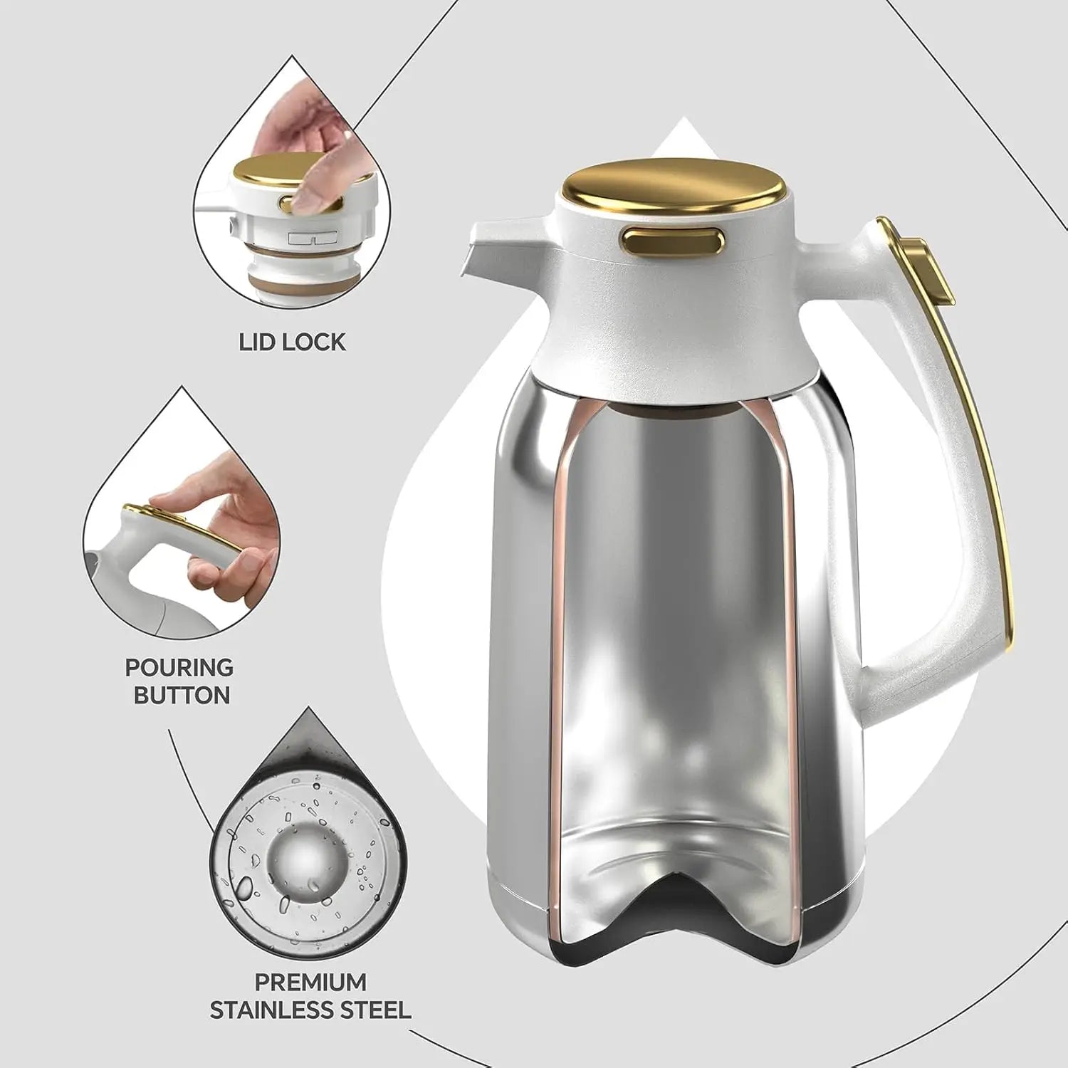 Coffee Carafe, Stainless Steel Hot&Cold, White-Gold 68oz