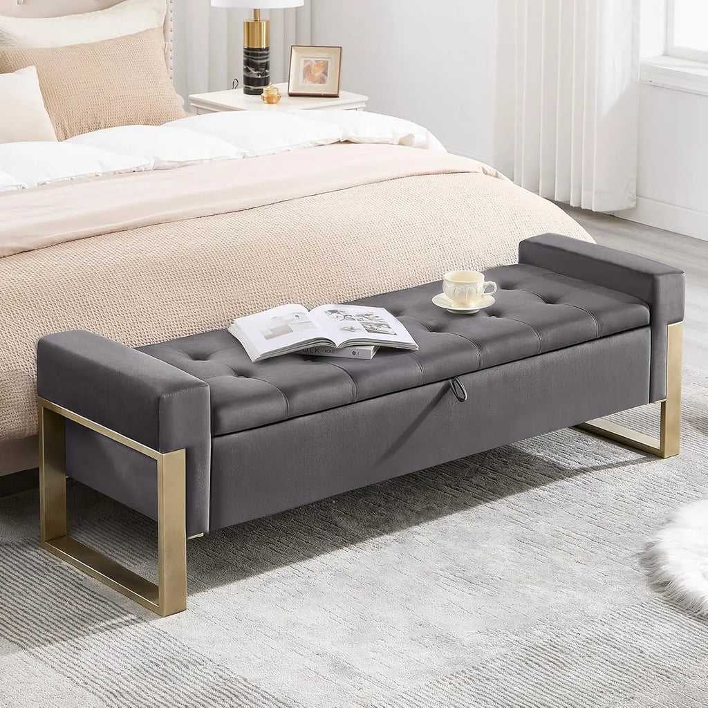 Ottoman Storage Bench, 67'' Upholstered Velvet