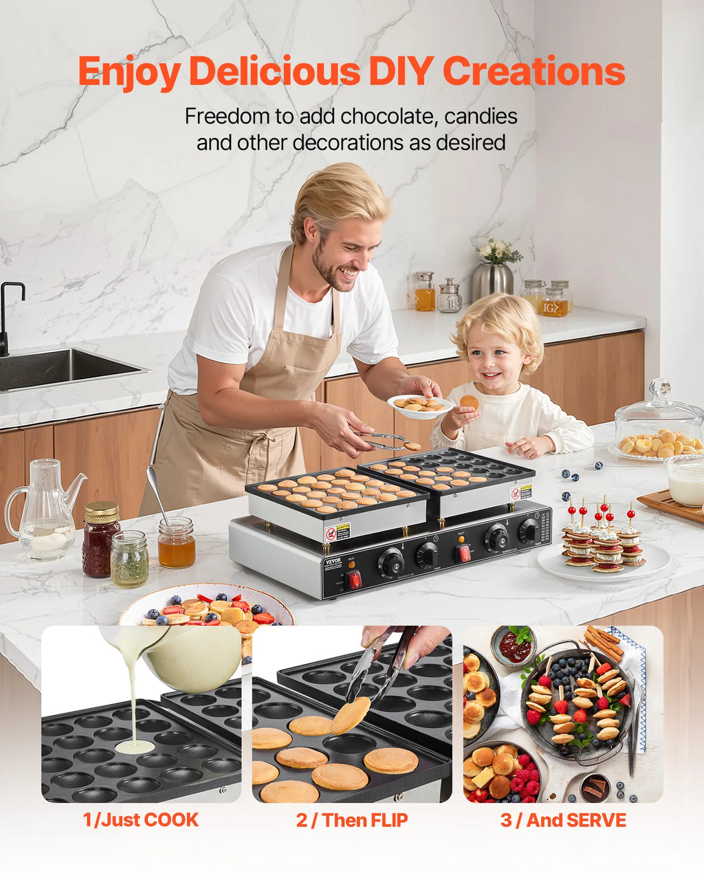 Mini Pancake/Waffle Maker, Non-stick 1800W