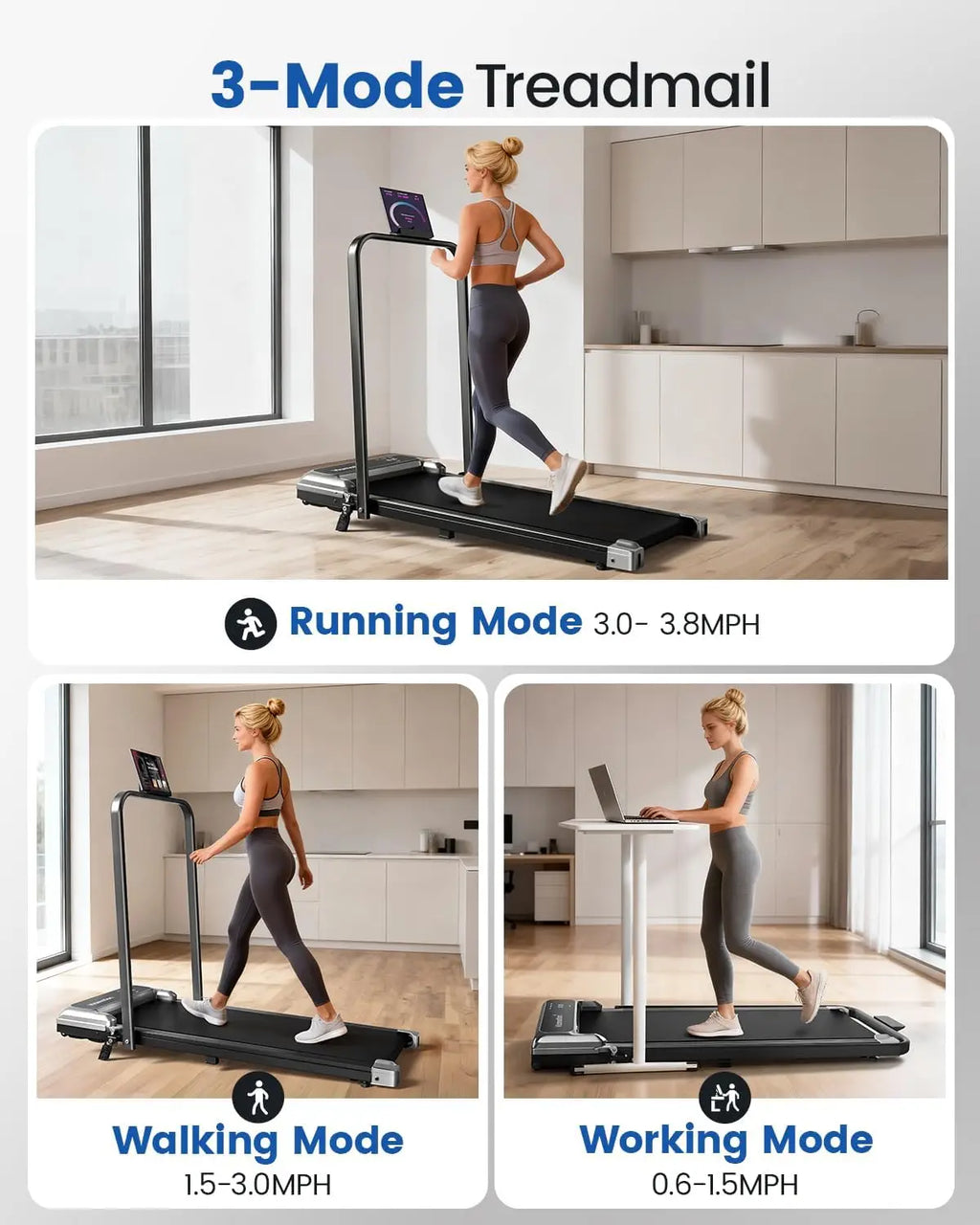 Walking Pad Treadmill with Handle Bar and Adjustable Incline, Compact Portable Treadmills for Home