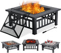 Fire Pit Table 32" Wood Burning Grill w/ Spark Screen Poker