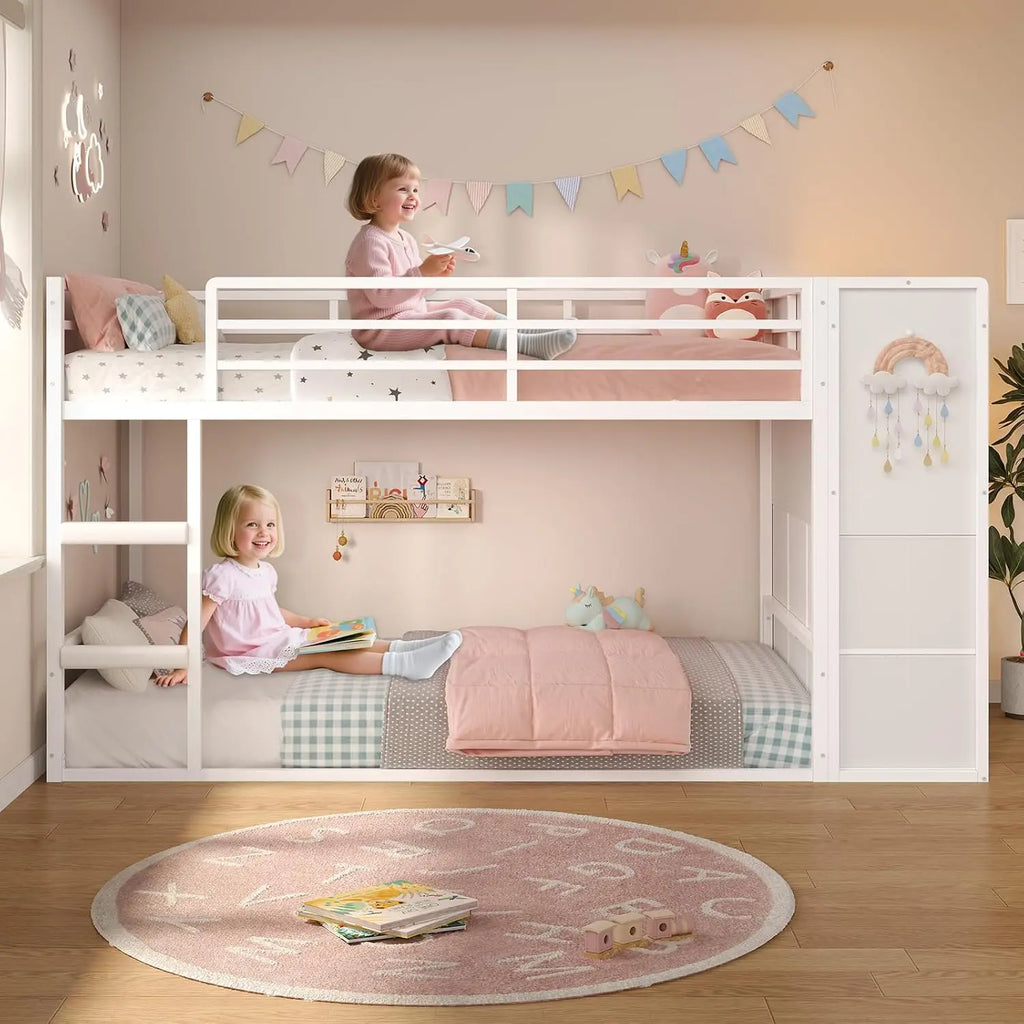 Bunk Bed Twin Over Twin with 6 Large Fabric Drawers & 4 Wooden Storage Bookshelf Organizer, Metal Low Bunk Bed for, Customized