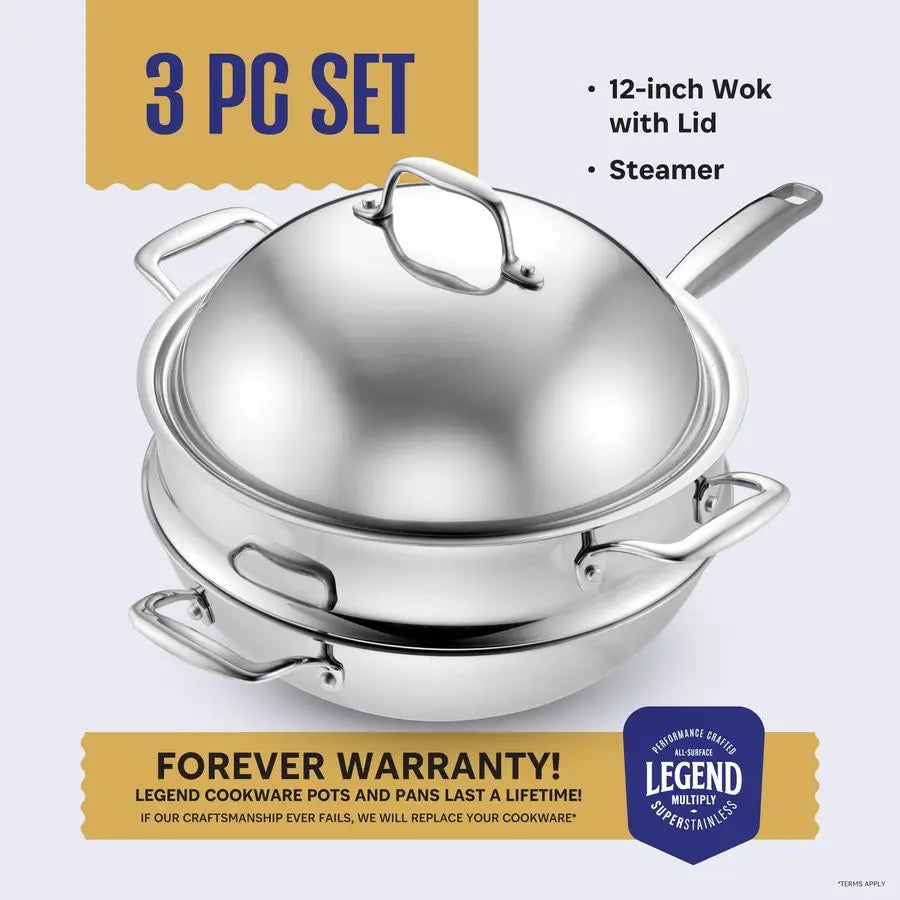 Wok Set w/ Lid & Steamer, 12 Inch 5 Quart Induction Compatible, Oven Safe