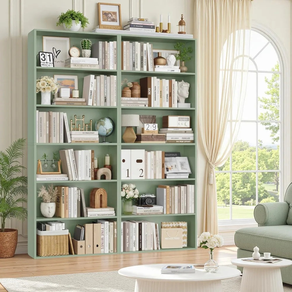 FOTOSOK 70.8 Tall Bookcase Shelf, 6 Tier Wide Bookshelf with Storage, Billy Bookcase Set of 2, Large Bookshelf for Living Room,