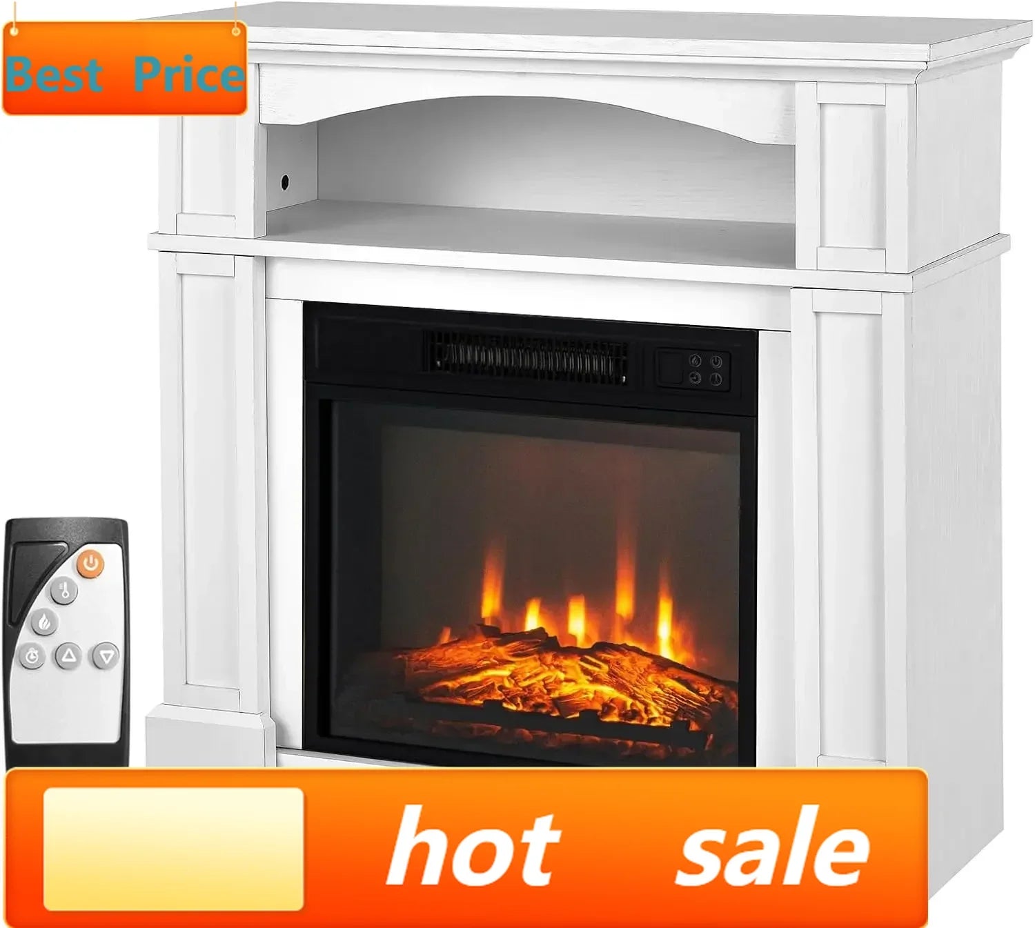 hot-selling32-inch Electric Fireplace with Mantel, 1400W Adjustable Freestanding Heater with Remote Control, Thermostat Design,