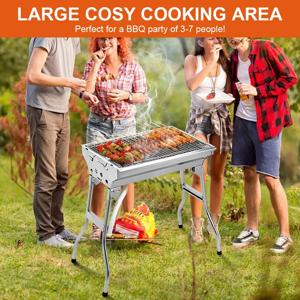 Charcoal Grill, Stainless Steel Foldable Charcoal BBQ