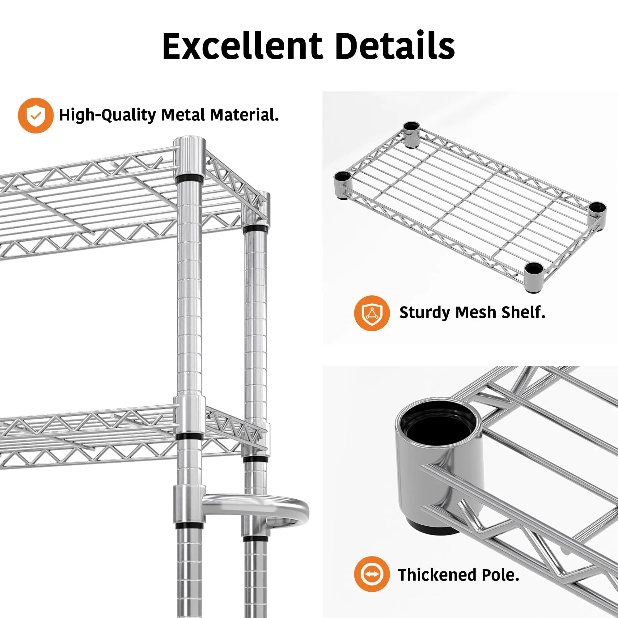 5-Tier Heavy Duty Storage Shelves 1100 LBS Metal Wire Rack Shelving with Lockable Wheels, 61" H Rolling Storage Rack for Kitchen