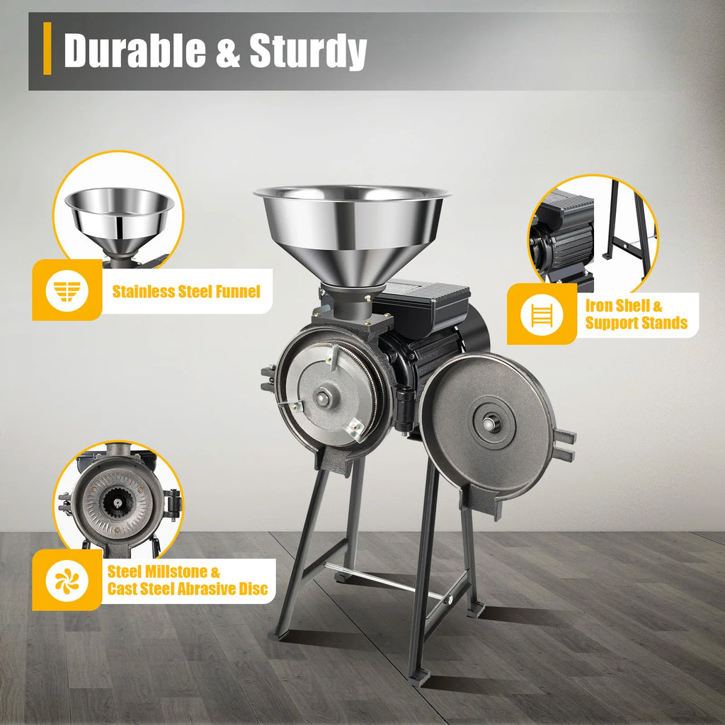 1500W Electric Grain Mill Stainless Steel Grinder 70kg h Capacity for Corn Wheat Beans