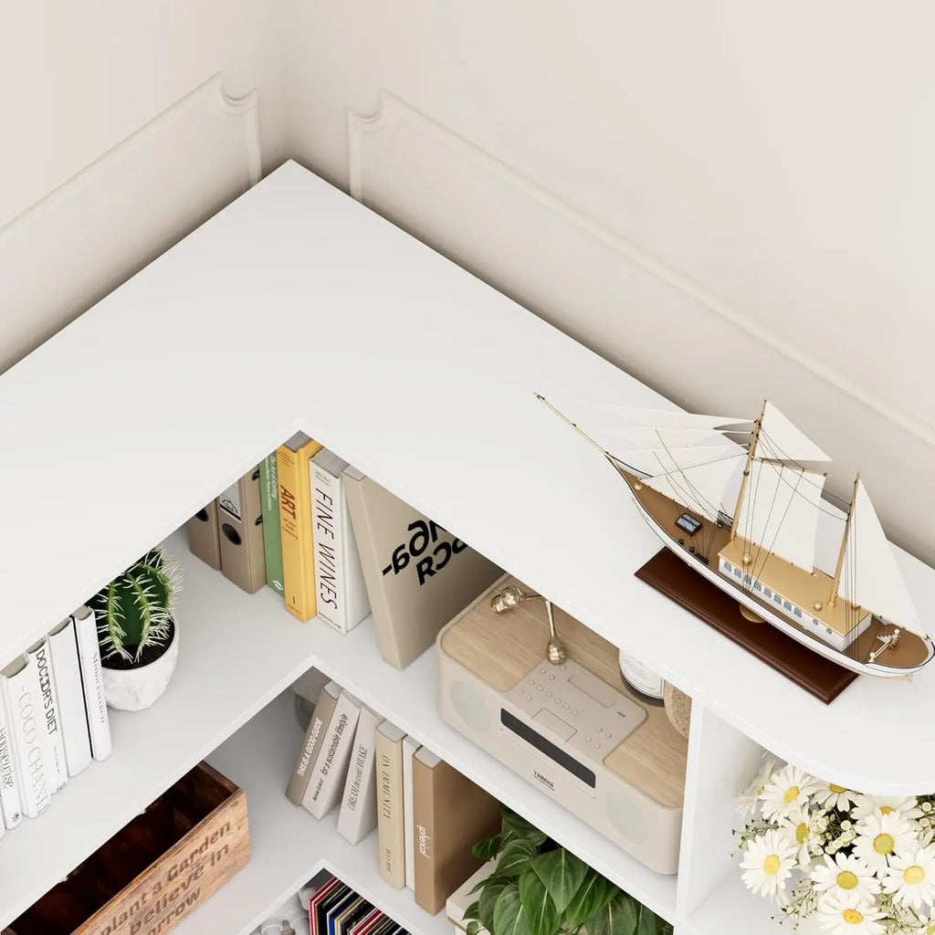 74” Tall Corner Bookshelf, 6-Tier Bookshelf and Bookcase with Open Storage, L Shaped Tall Bookcases Wooden Storage, Customized