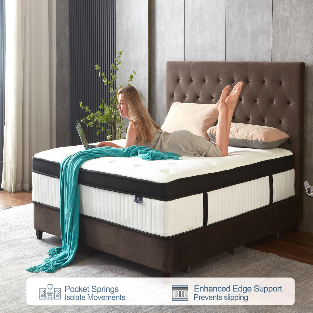 Madevos Store 12 Inch Queen Size Hybrid Queen Mattress in a Box, Memory Foam Soft, Bed Mattresses Pocket Springs ,Medium Firm
