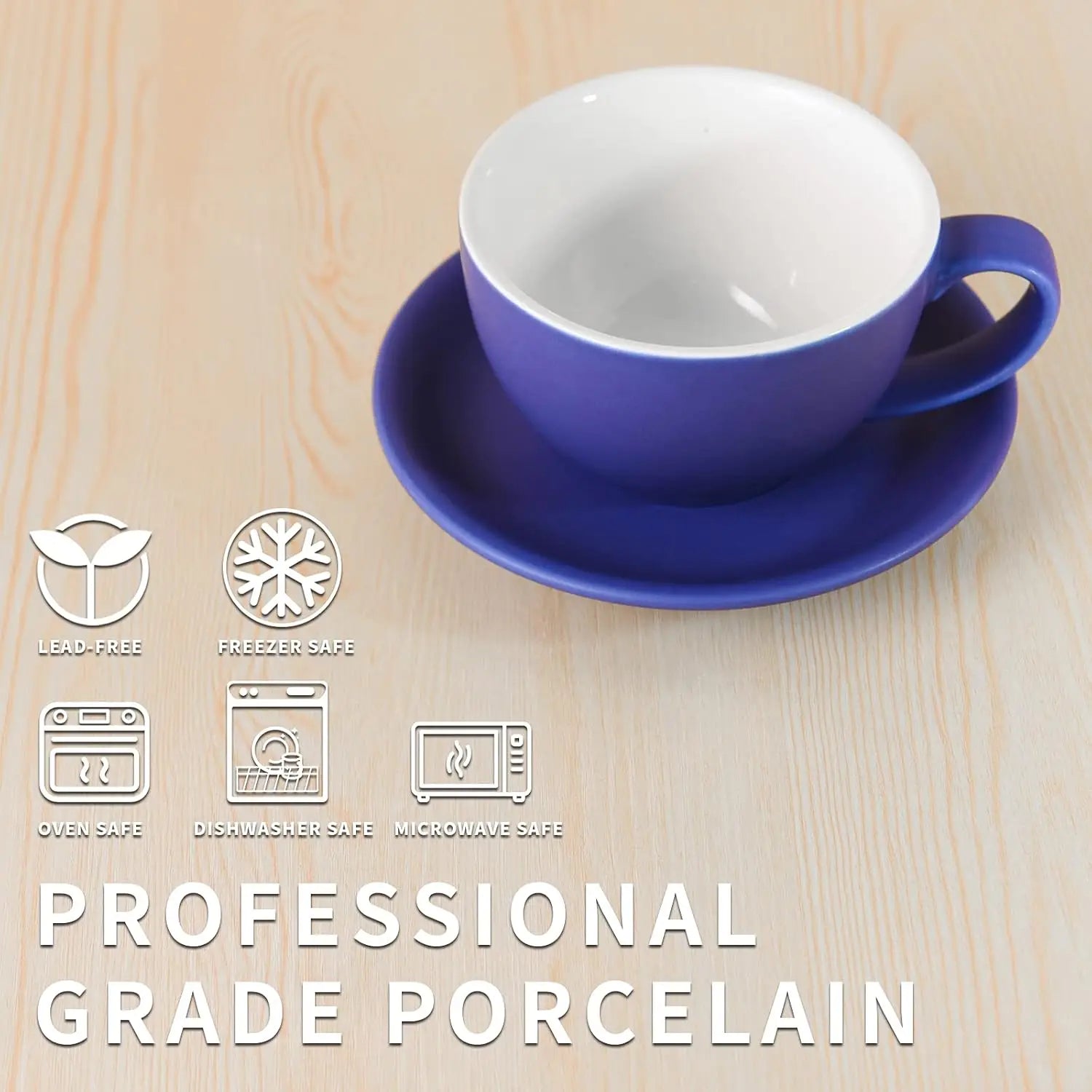 Latte Cup and Saucer, Ceramic 10 oz for Set of 4