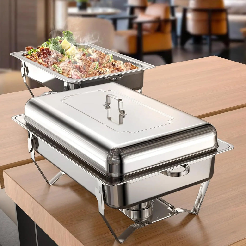 Warmounts 8QT 2/4/6/8 Pack Grid Pans Rectangle Chafing Dish Food-Grade Stainless Steel Catering Buffet Food Meal Plates