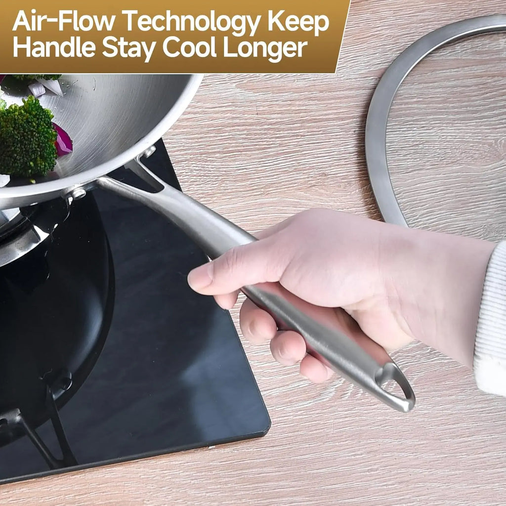 Wok w/ Glass Lid, 13-In Stainless Steel Induction Compatible, Dishwasher Safe